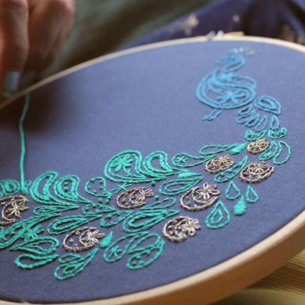 Peacock Embroidery Hoop Kit - All Sewn Up Wales by Helen Rhiannon