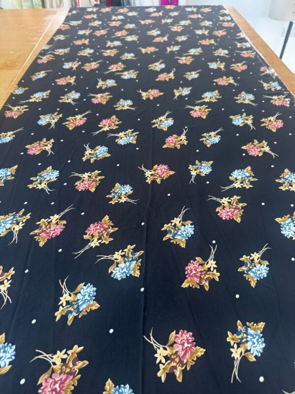 Floral Viscose - Black with white polka dots and flower print. 2.5m length.