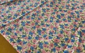 Floral Viscose - Cream, pink and blue print. 1.5m length.